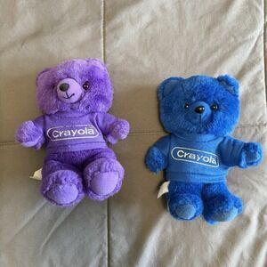 Lot of 2 Blue Purple 1986 Crayola Teddy Bears Stuffie VTG 80s Collectible Colors